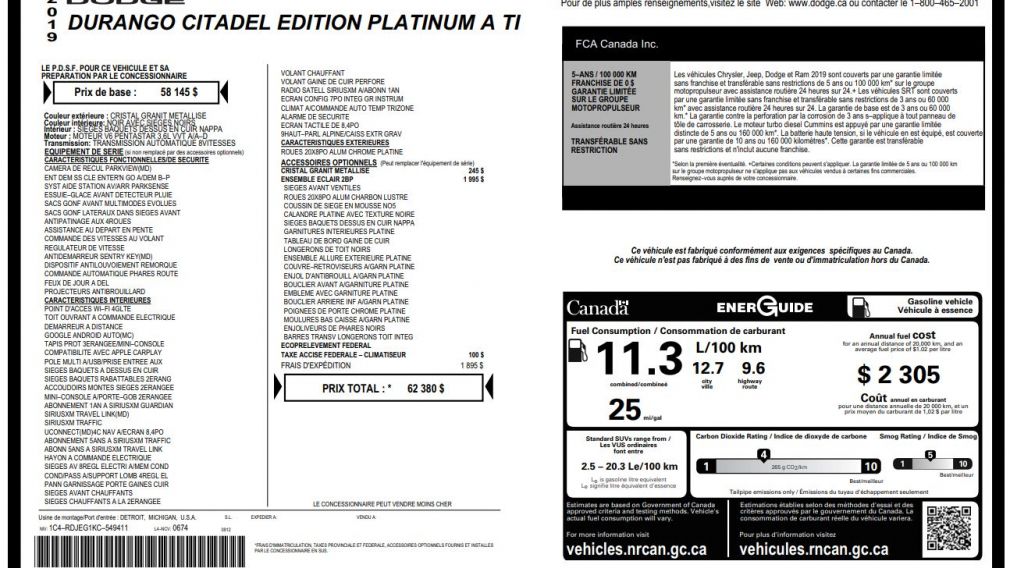 Dodge Durango Citadel Platinum 2019 d&rsquo;occasion à vendre - 31