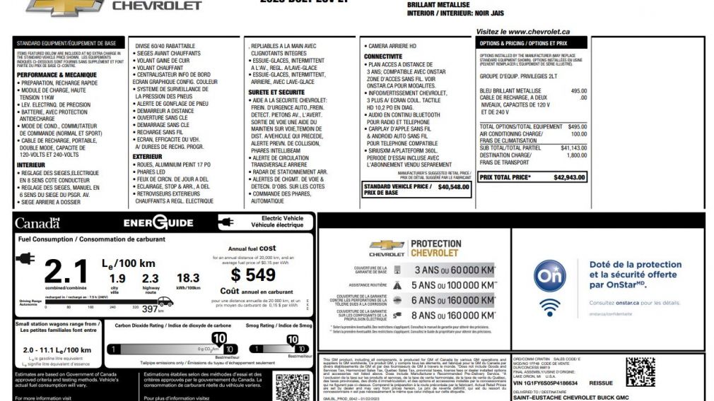 Chevrolet Bolt EUV LT 2023 d&rsquo;occasion à vendre - 2