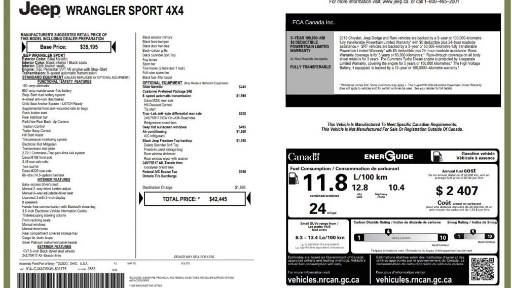 Jeep Wrangler Sport 2019 d&rsquo;occasion à vendre - 27