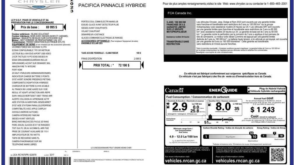 Chrysler Pacifica Pinnacle 2023 d&rsquo;occasion à vendre - 31