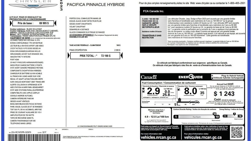 Chrysler Pacifica Pinnacle 2023 à vendre à Trois-Rivières - 31
