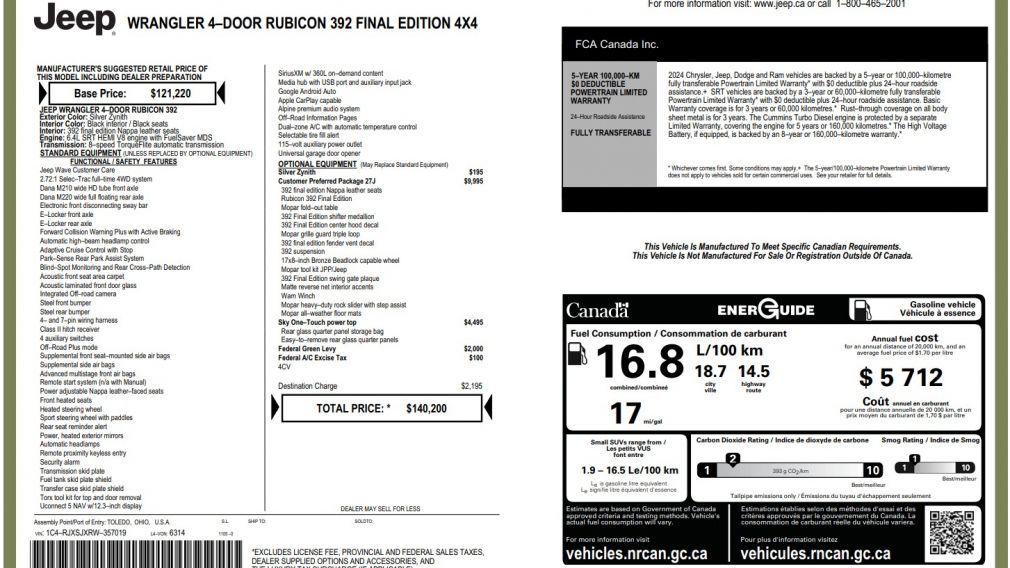 Jeep Wrangler Rubicon 392 Final Edition 2024 d&rsquo;occasion à vendre - 36