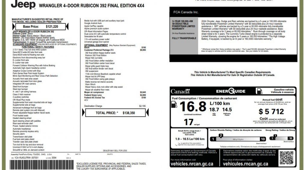 Jeep Wrangler Rubicon 392 Final Edition 2024 d&rsquo;occasion à vendre - 2