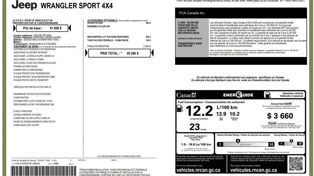 Jeep Wrangler Sport 2026 d&rsquo;occasion à vendre - 27